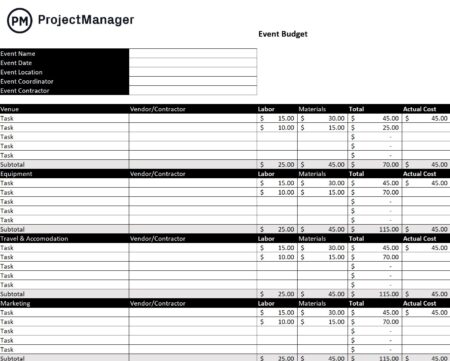 Free event budget template