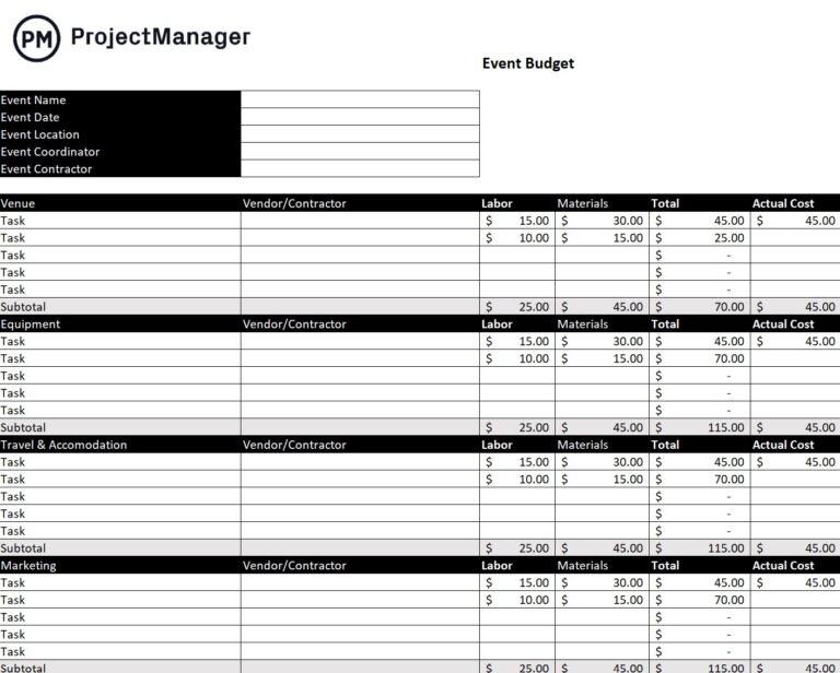 Event Budget Template for Excel (Free Download)