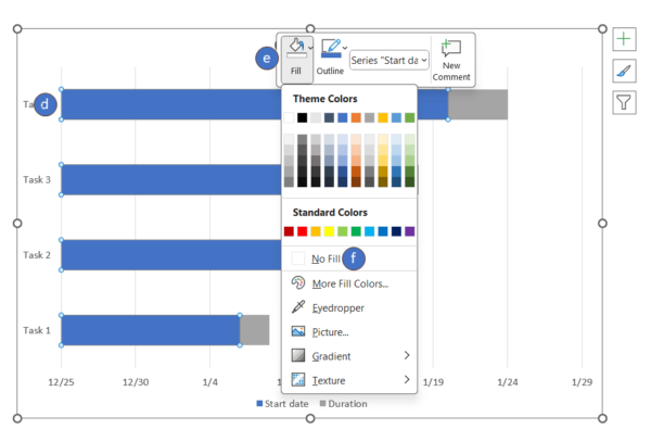 Removing unnecessary bars from the stacked bar chart to make it look like a Gantt chart