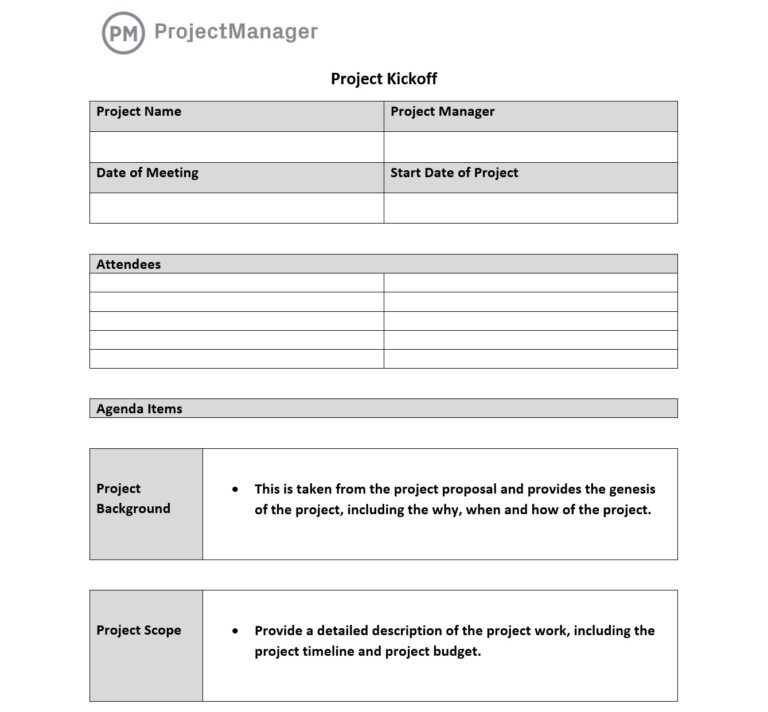 Free Project Kickoff Template - ProjectManager