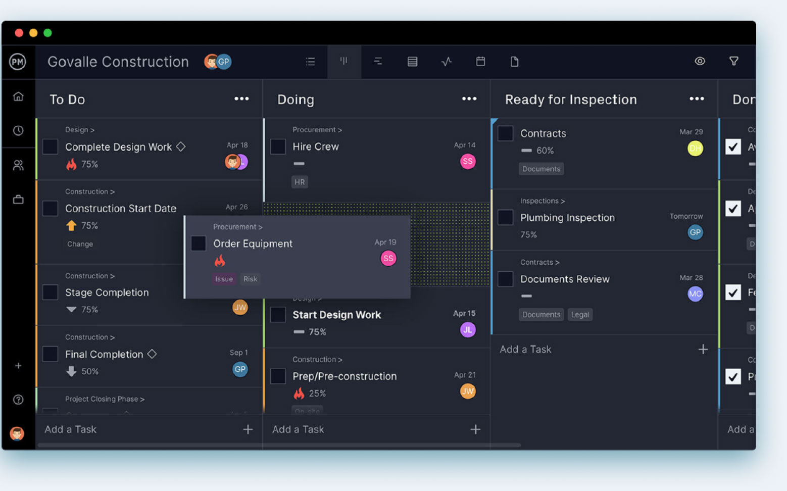Project reporting software with kanban for tracking workflows