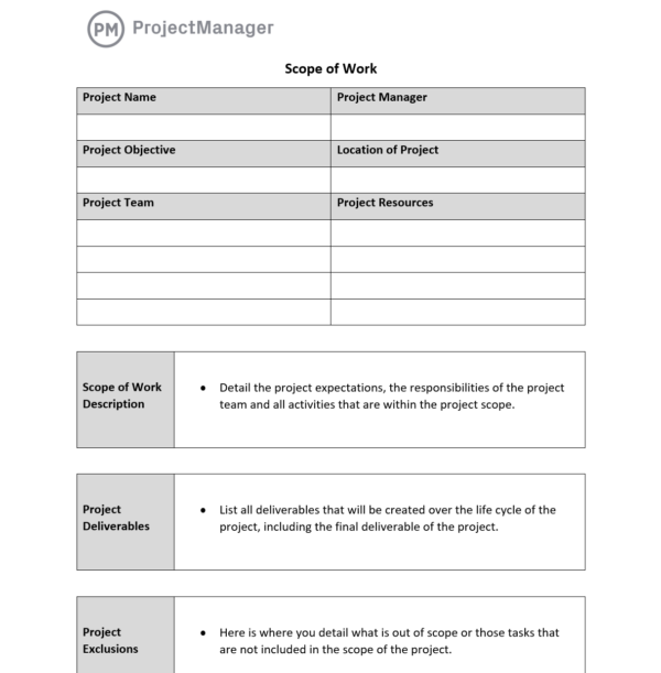 Scope Of Work Template Template For Scope Of Work For Project