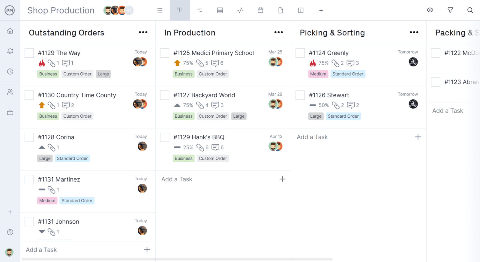 Kanban board for manufacturers in ProjectManager