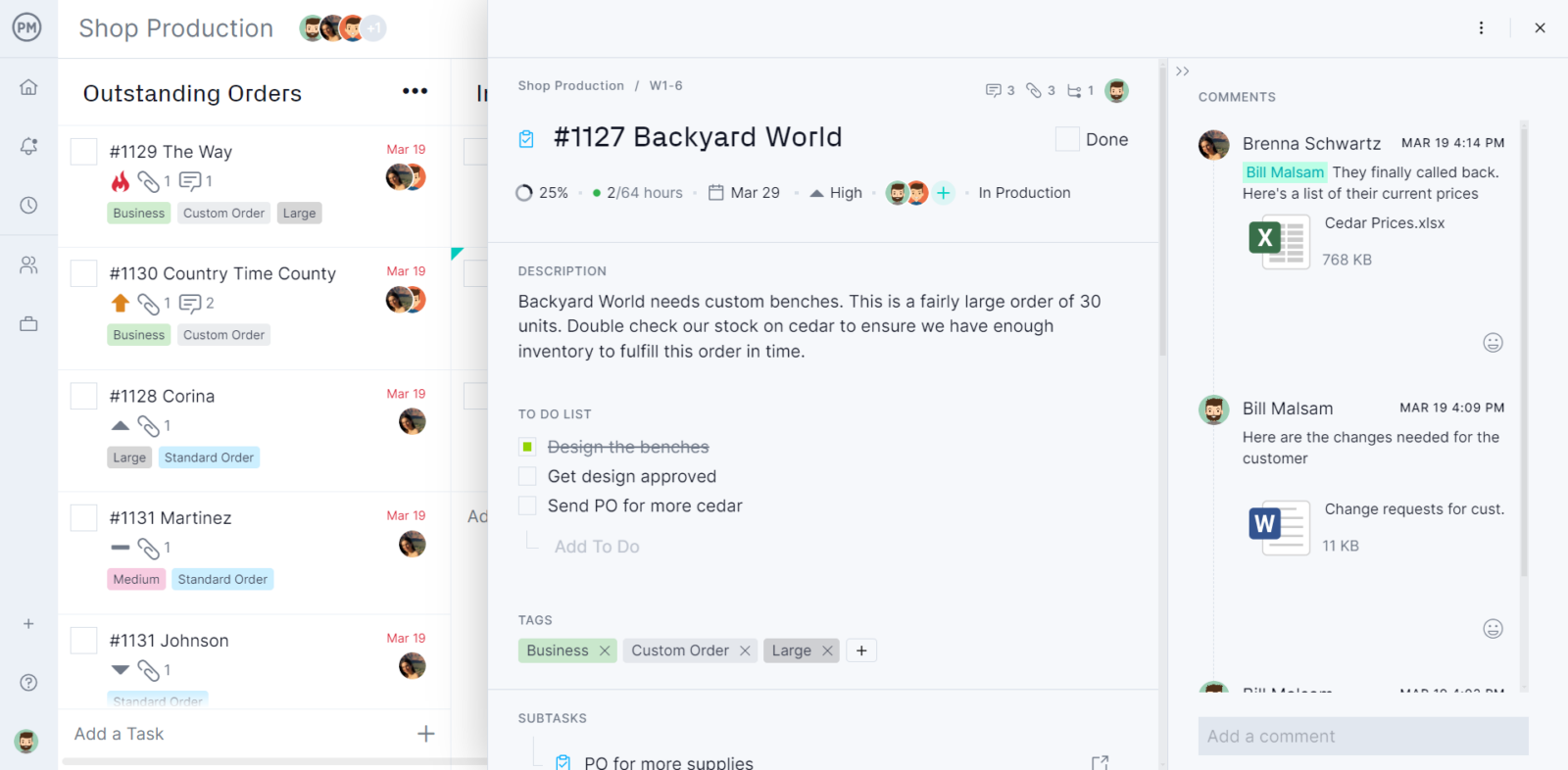 Kanban with task card open