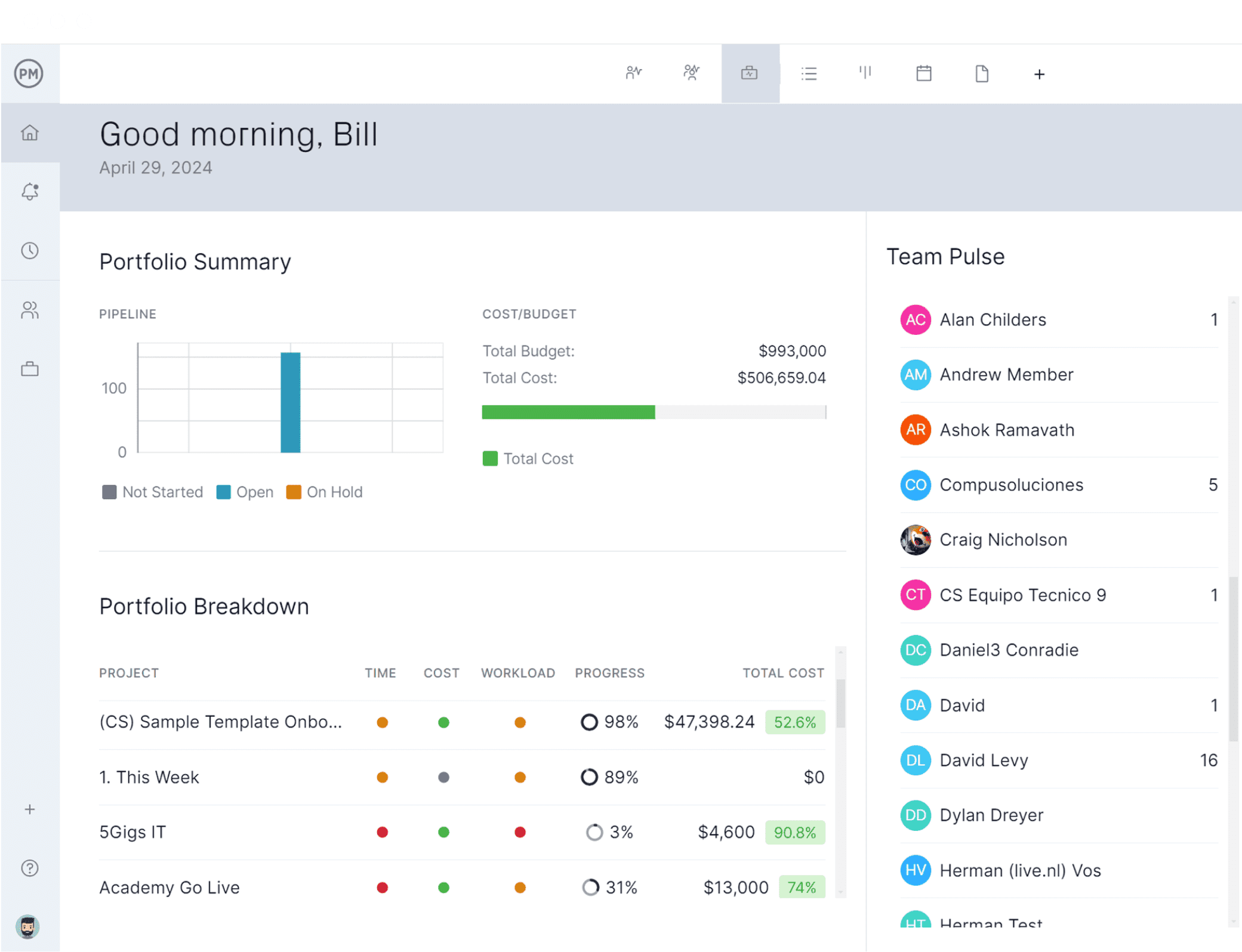 Project portfolio management software with PPM tools such as customized dashboards