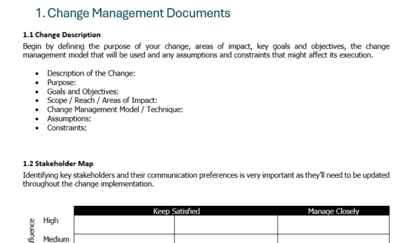 Change management plan template for Word