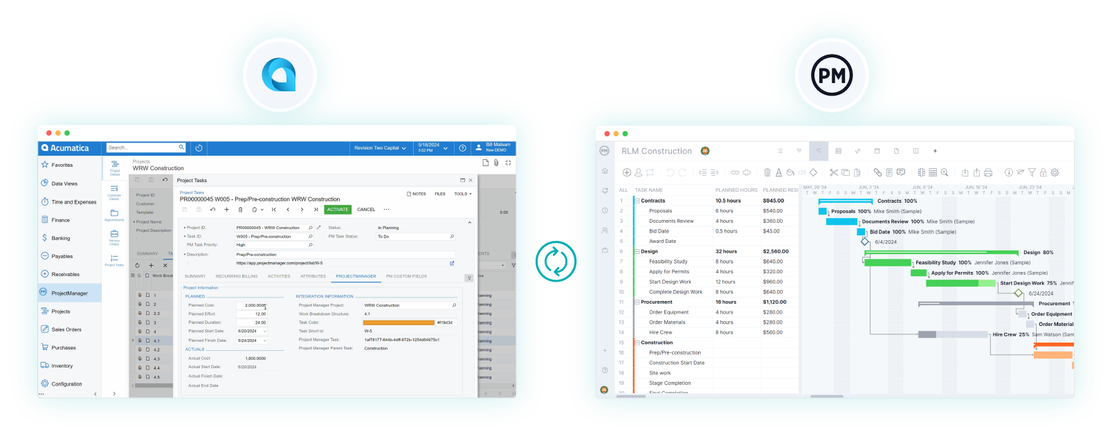 Acumatica project management integration with ProjectManager