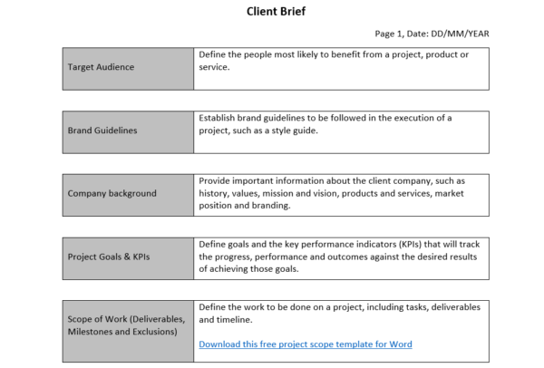 Client brief template ProjectManager