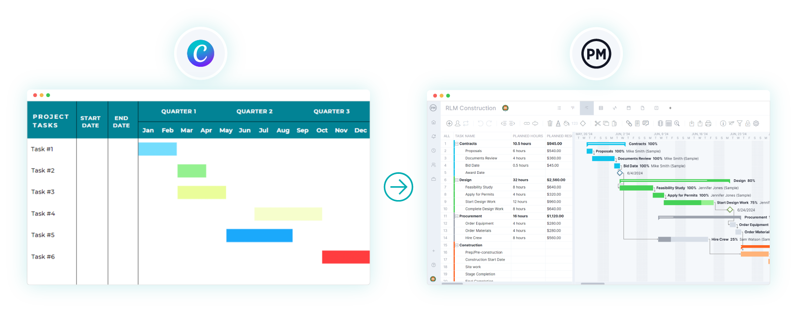 Import Canva Gantt chart data into ProjectManager