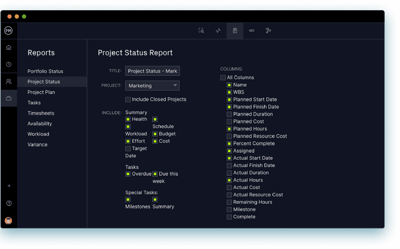 Create online project management reports with ProjectManager
