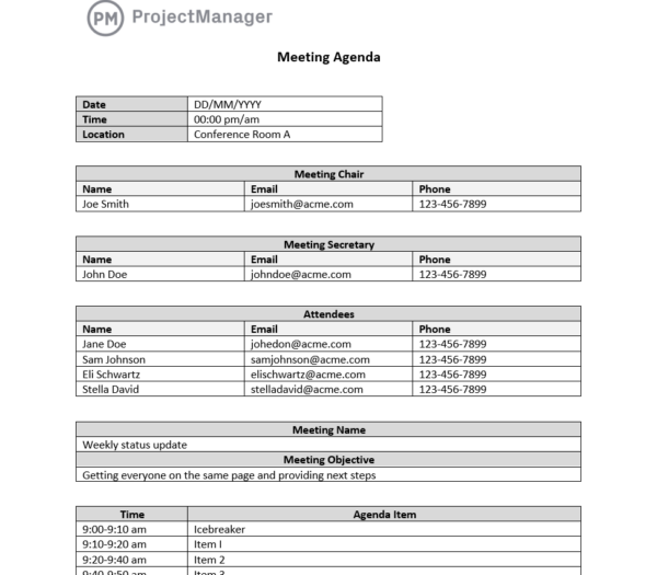 ProjectManager's free meeting agenda template for Word