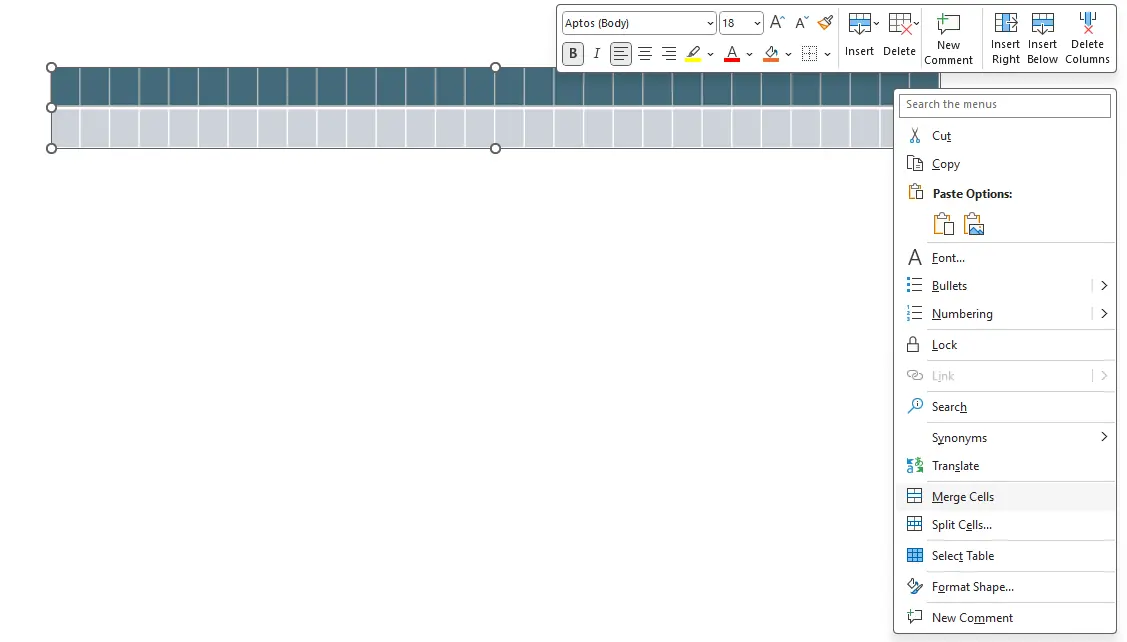 Merge cells to create PowerPoint timeline template