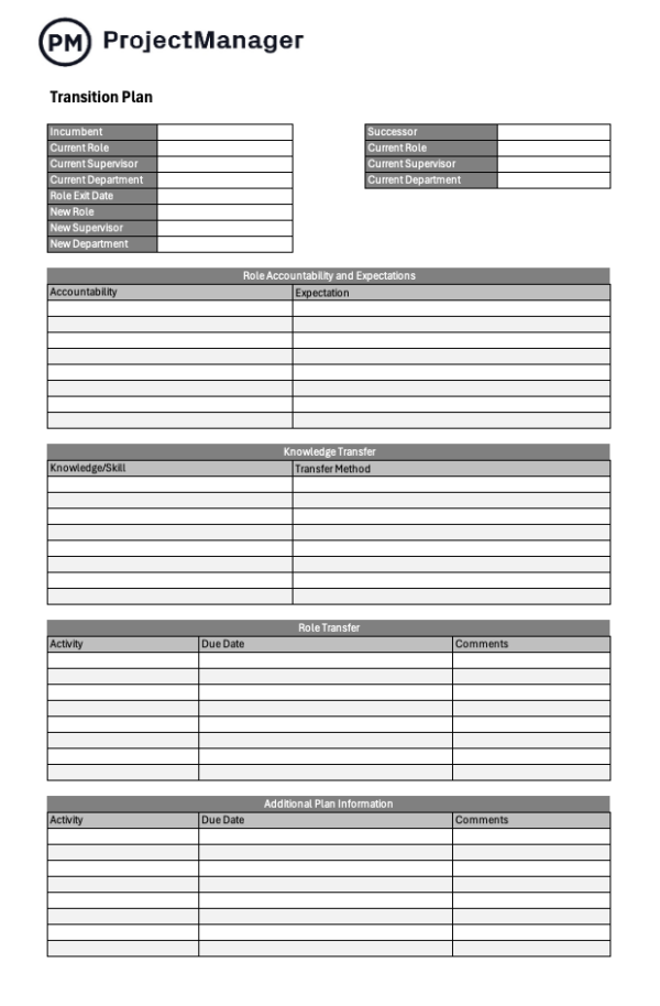 Transition plan template