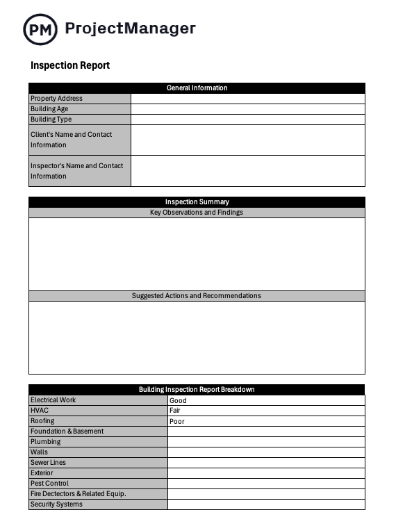 ProjectManager's inspection report template