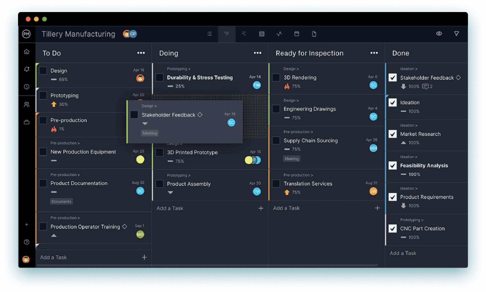 ProjectManager is a product management software equipped with kanban boards, gantt charts and task lists