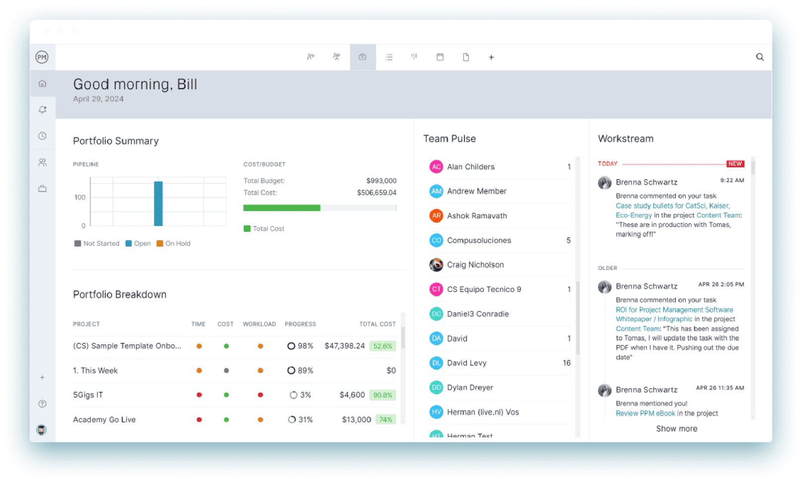 ProjectManager's PMO software is ideal for portfolio management