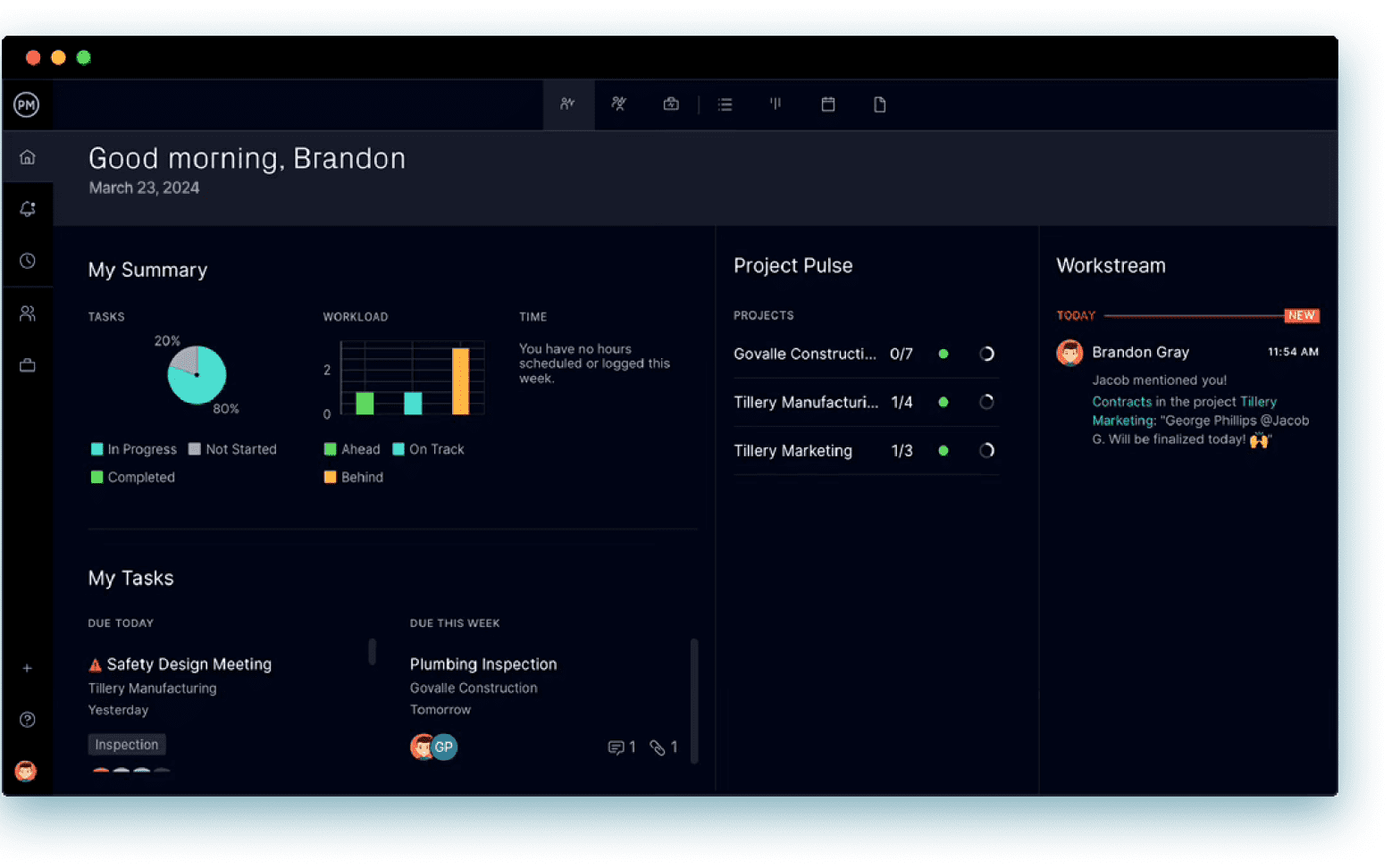 Portfolio tracking dashboard in ProjectManager's PMO software