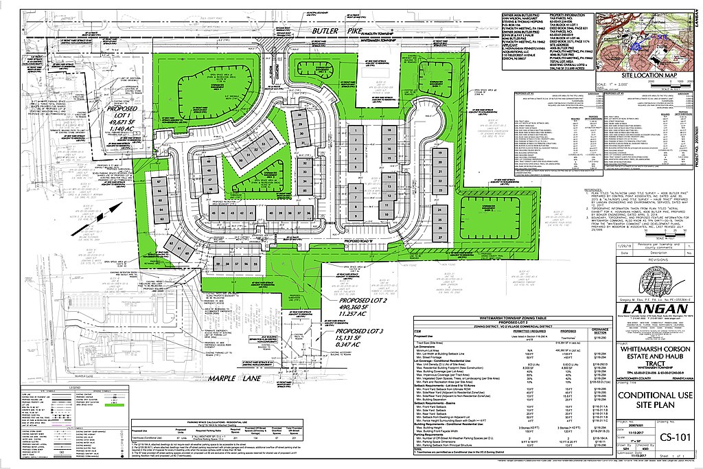 Site plan showing the proposed lot lines/subdivision plan for the Corson homestead at Butler and Germantown Pikes