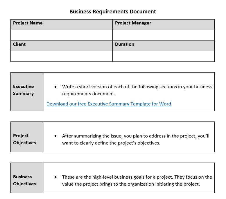 Business Requirements Document template image ProjectManager