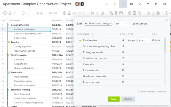 how to make a gantt chart - linking task dependencies