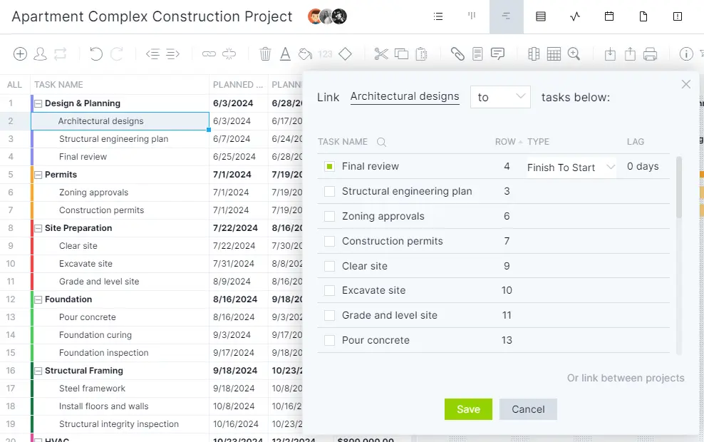 how to make a gantt chart - linking task dependencies for a work plan