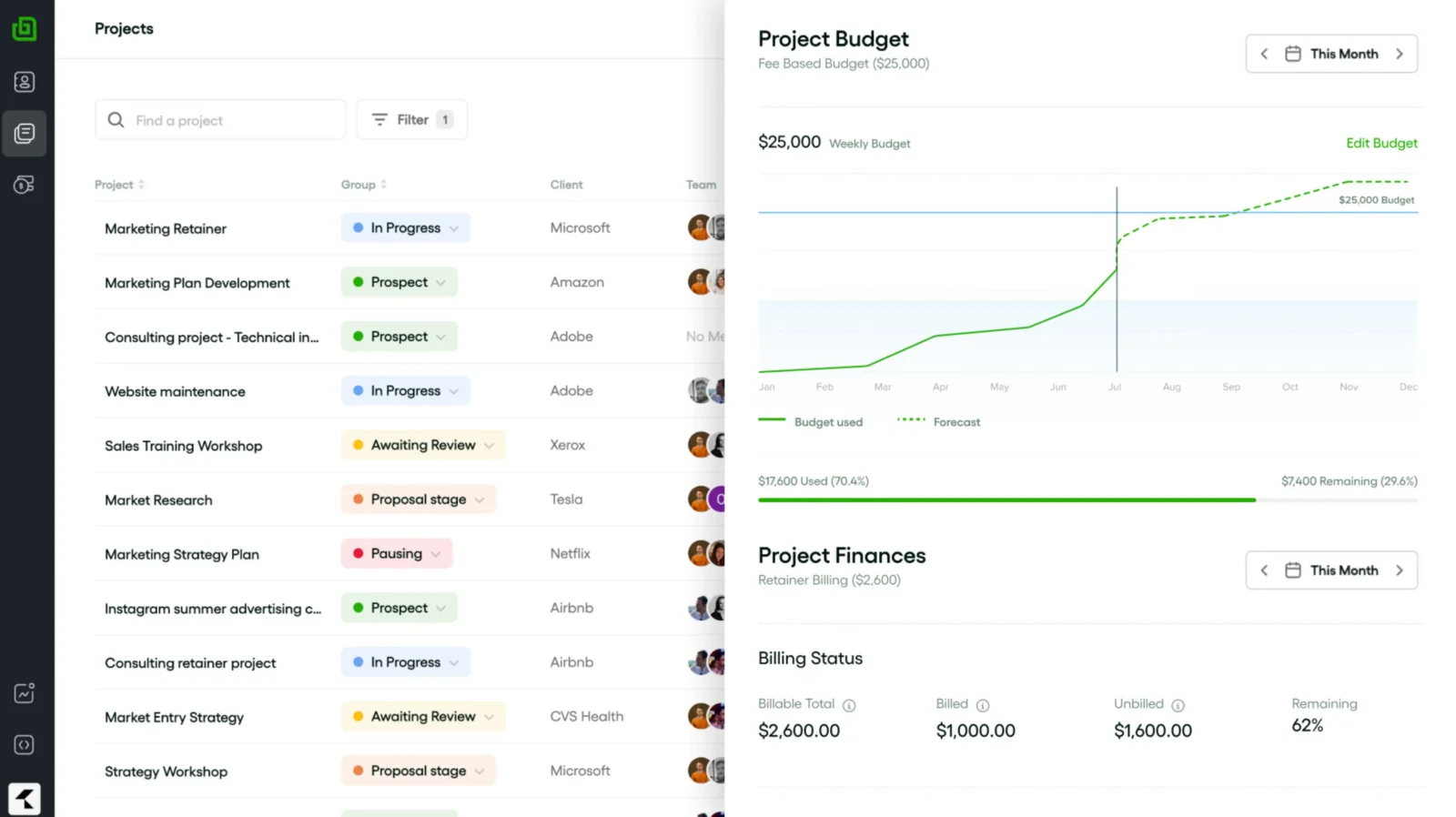 Bonsai, a Wrike alternative for freelancers and agency project management