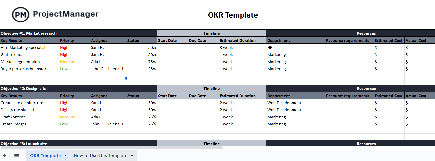 OKR template for Google Sheets