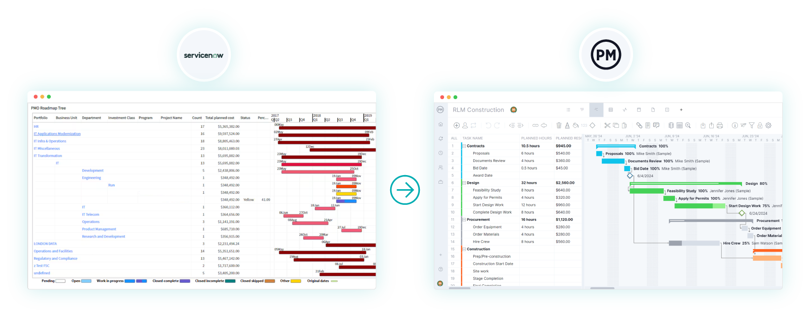 Import ServiceNow projects into ProjectManager