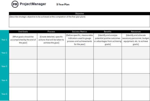 Free 5-year plan template for Excel