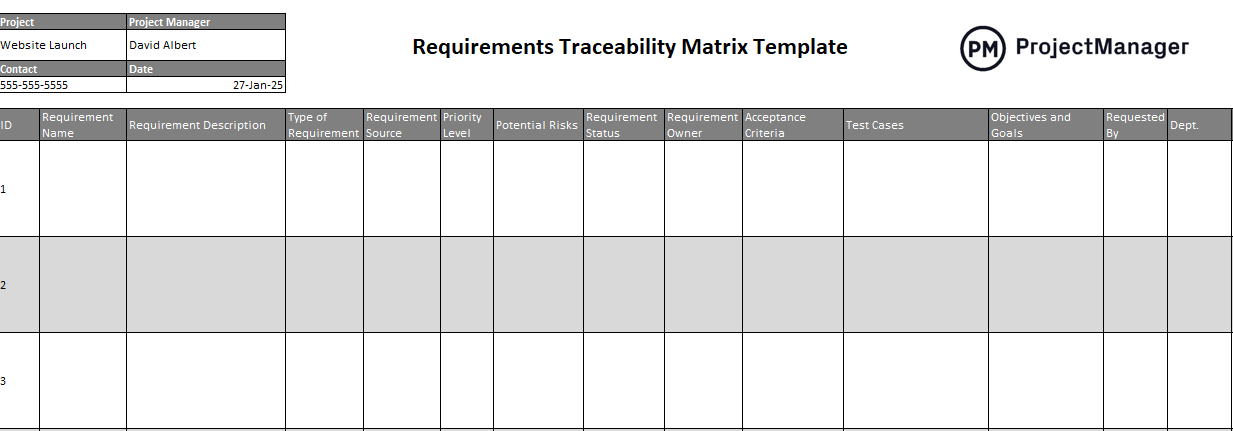 Free requirements traceability matrix template for Excel