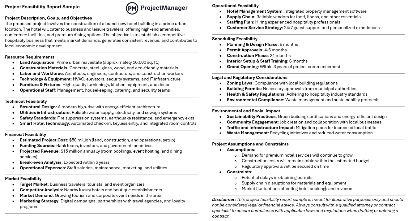 ProjectManager's free feasibility report sample for Word