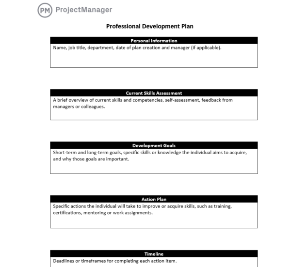 ProjectManager's free professional development plan for Word