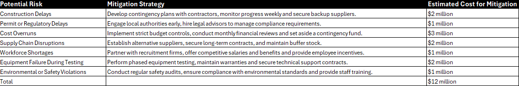 business case example, risk assessment section