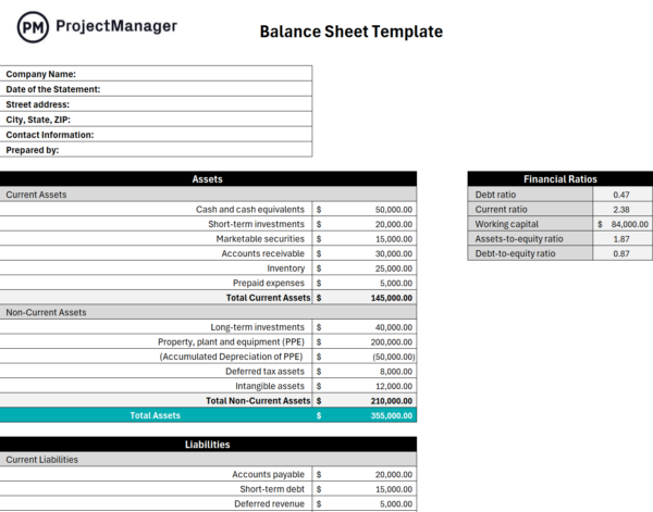 balance sheet template screenshot