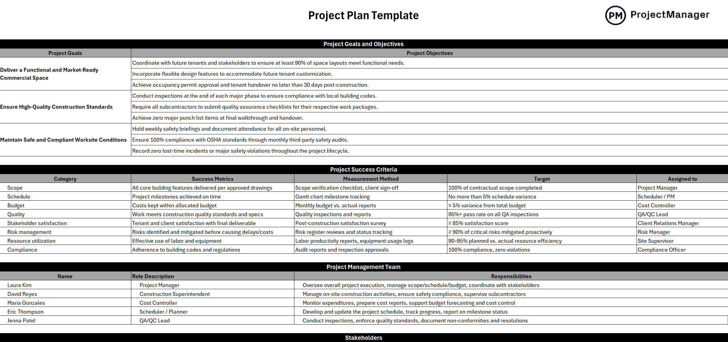 project plan template for excel