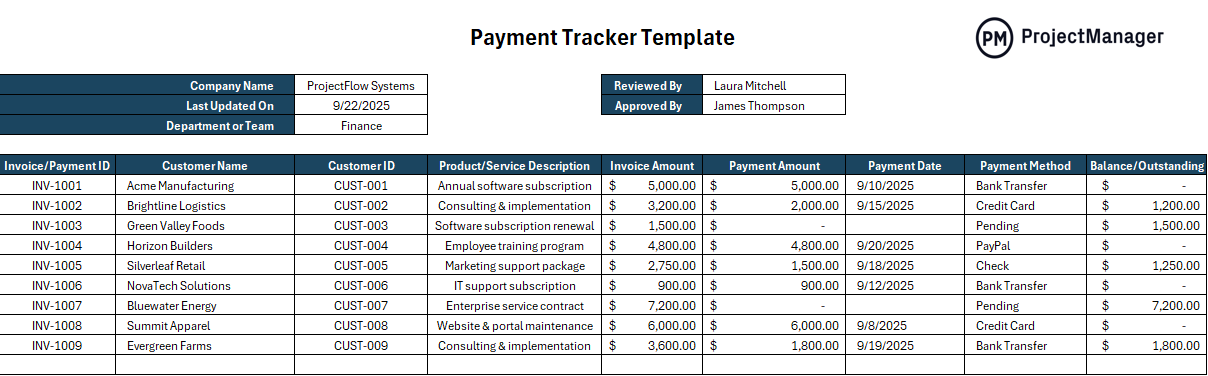 Payment Tracker Template for Excel