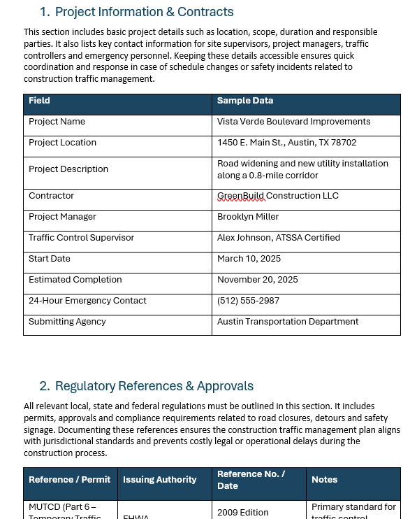 Construction traffic management plan template screenshot