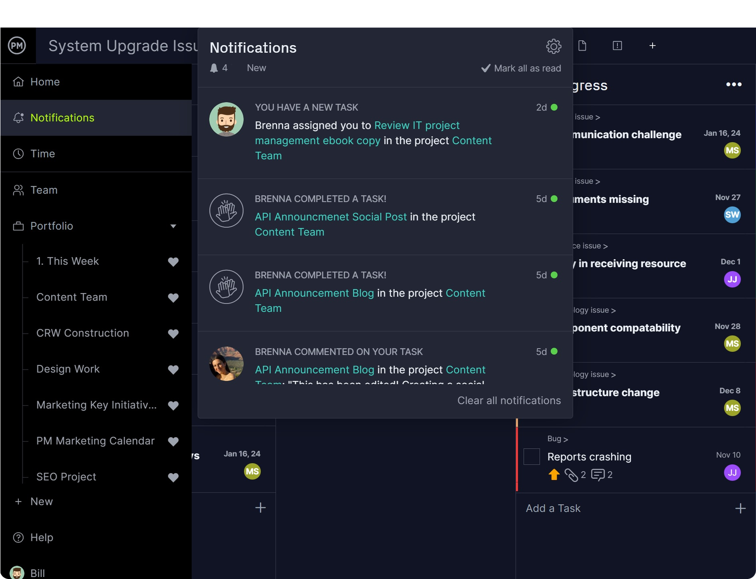 ProjectManager is a project collaboration software with real-time notifications