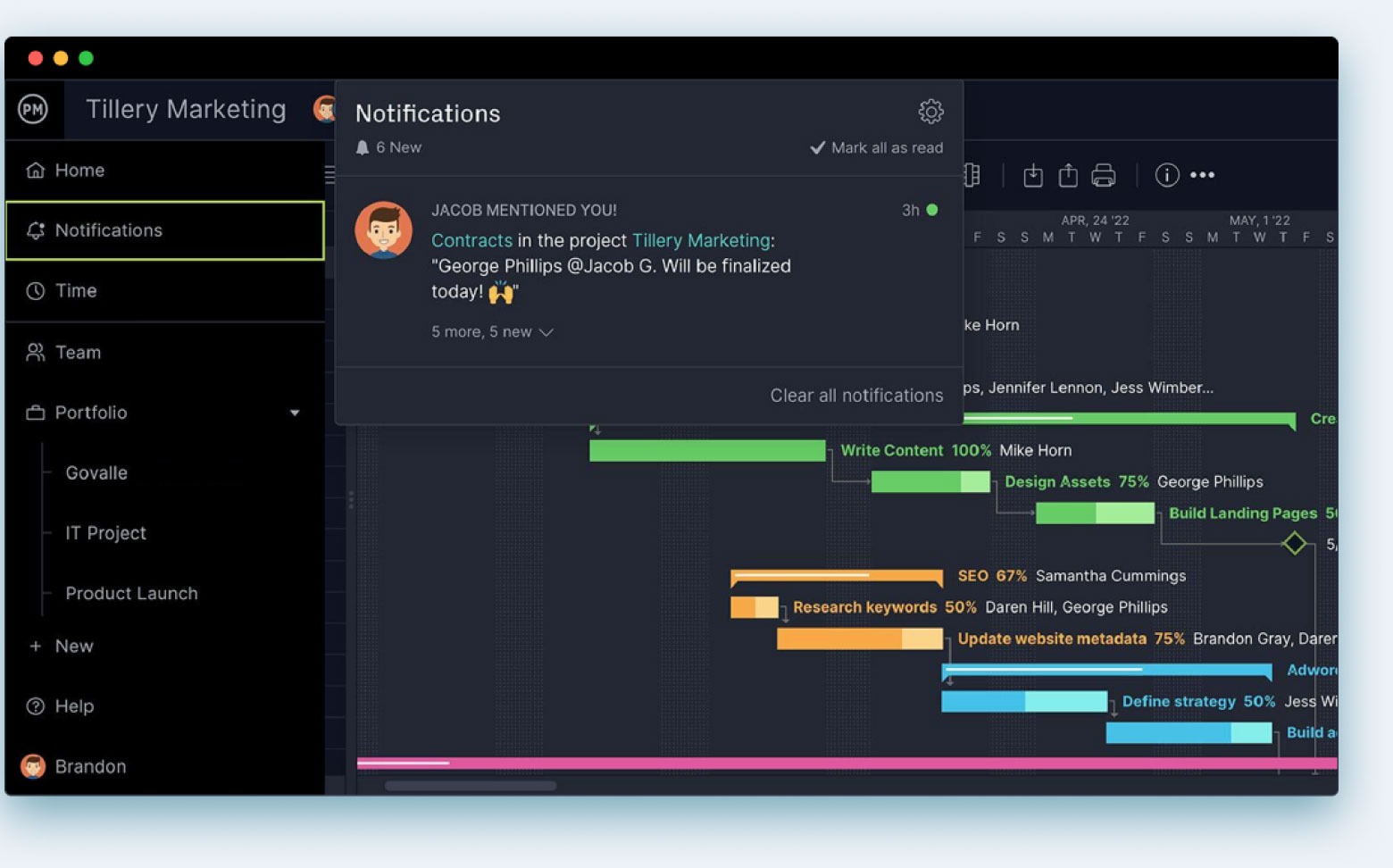ProjectManager's PPM tools showing a project portfolio management dashboard
